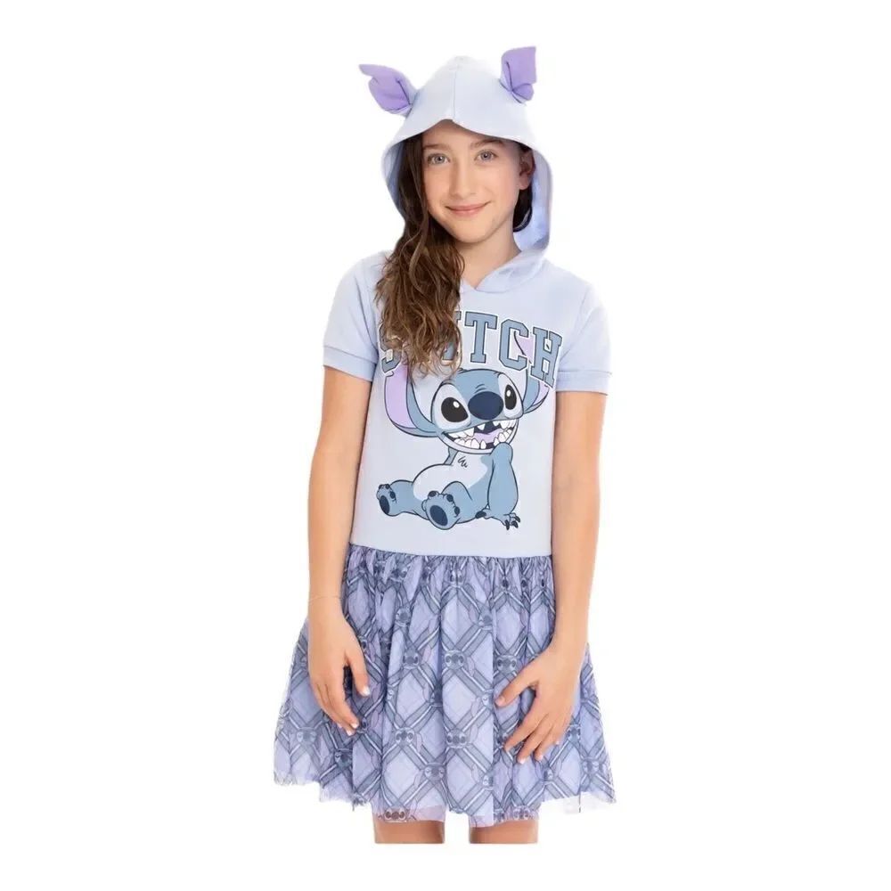 Disney Girls Stitch Hooded Cosplay Dress with Tulle Skirt Blue XS 4/5 EUC